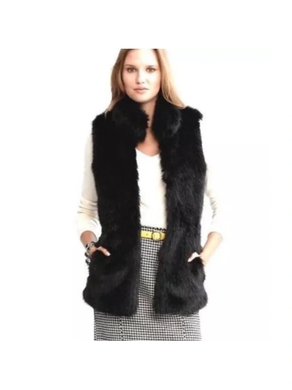 Banana Republic Black Faux Fur Vest